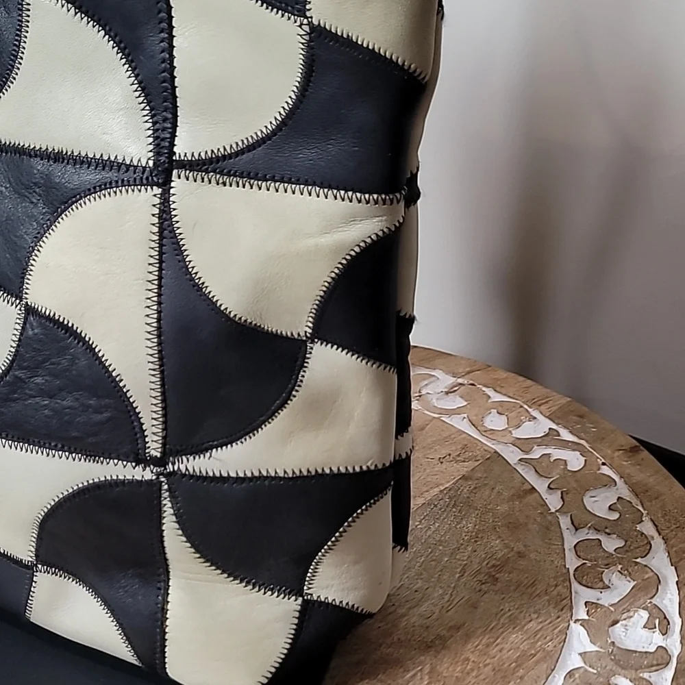 Fifth Avenue Handbags Black & White Pinwheel Squares Faux Leather Crossbody - Picture 4 of 12